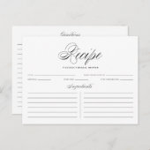 Black Elegant Script Brautparty Rezept Card Postkarte (Vorne/Hinten)