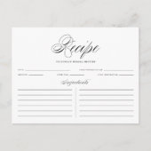 Black Elegant Script Brautparty Rezept Card Postkarte (Vorderseite)