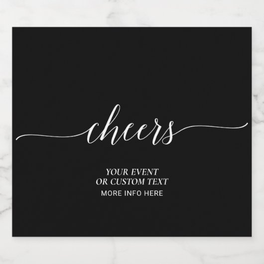 Black Elegant Script Cheers Gastgeschenk Schaumweinetikett (Einzelnes Label)