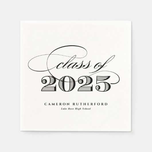 Black Elegant Script Class of 2025 Abschluss Serviette (Vorderseite)