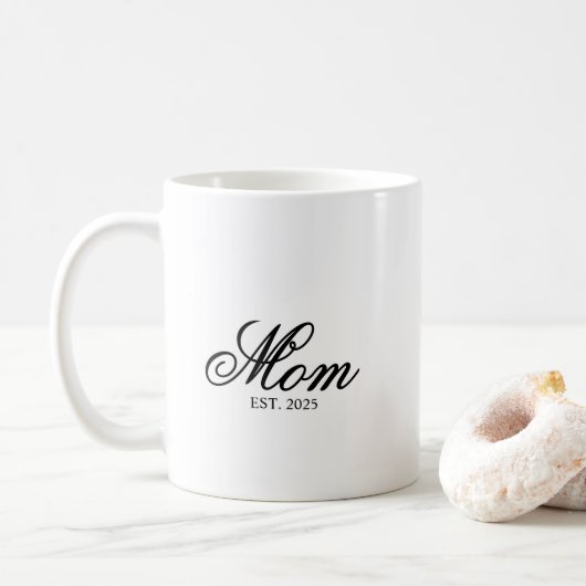 Black Elegant Script Established Mom Kaffeetasse (Mit Donut)