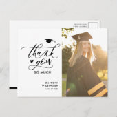 Black Elegant Script Foto Abschluss Vielen Dank Postkarte (Vorne/Hinten)
