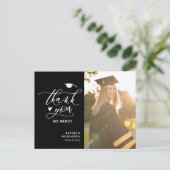 Black Elegant Script Foto Abschluss Vielen Dank Postkarte (Stehend Vorderseite)