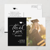 Black Elegant Script Foto Abschluss Vielen Dank Postkarte (Vorne/Hinten)