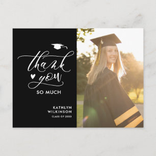 Black Elegant Script Foto Abschluss Vielen Dank Postkarte