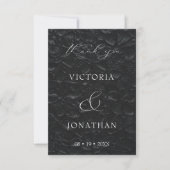 Black Elegant Script Foto Wedding Dankeskarte (Vorderseite)