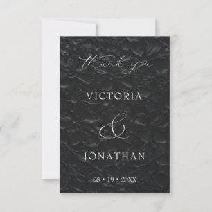 Black Elegant Script Foto Wedding Dankeskarte