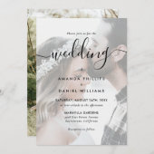 Black Elegant Script Foto Wedding Einladung (Vorne/Hinten)