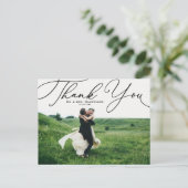 Black Elegant Script Foto Wedding Vielen Dank Postkarte (Stehend Vorderseite)
