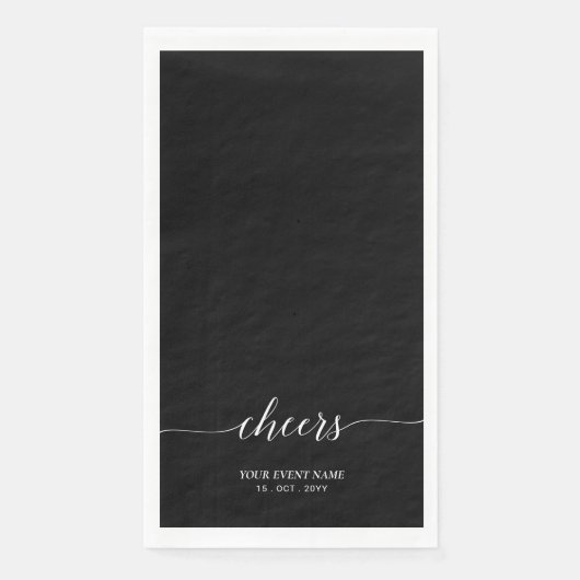 Black Elegant Script Lettering Cheers Event Serviette (Vorderseite)