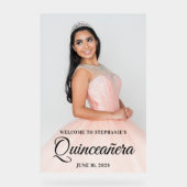 Black Elegant Script Quinceañera Foto Acrylschild (Vorderseite)
