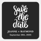 Black Elegant Script Save the Date Boho Wedding Quadratischer Aufkleber (Vorderseite)