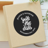 Black Elegant Script Save the Date Boho Wedding Runder Aufkleber