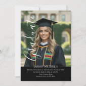 Black Elegant script simple one photo graduation Einladung (Vorderseite)
