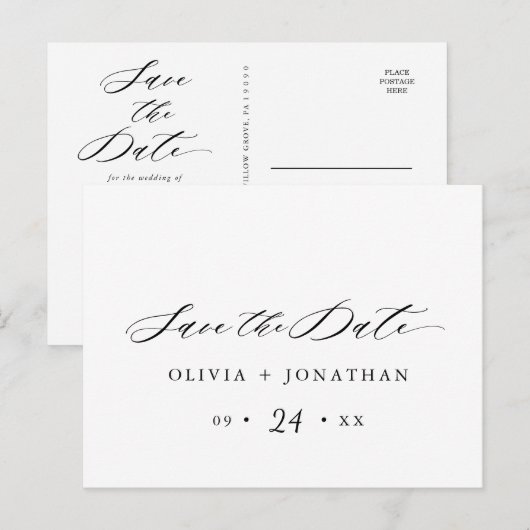 Black Elegant Script Typografy Postcard Postkarte (Vorne/Hinten)