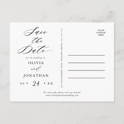 Black Elegant Script Typografy Postcard Postkarte (Rückseite)