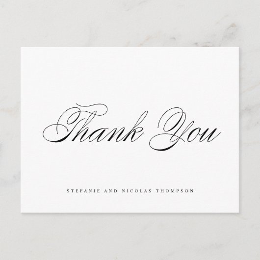 Black Elegant Script Wedding Vielen Dank Postkarte (Vorderseite)