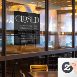 Black Elegant Serif Closed Sign Store Stunden Fensteraufkleber