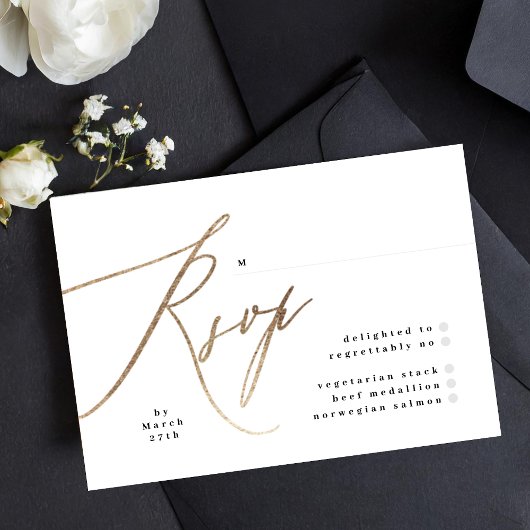 Black Elegant Simple Gold Wedding RSVP Card Karte