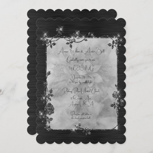Black Elegant Sparkly Frame After Christmas Weddin Einladung (Vorne/Hinten)
