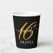 Black Elegant Sweet 16 Sechzehn Paper Cup Pappbecher (Rückseite)
