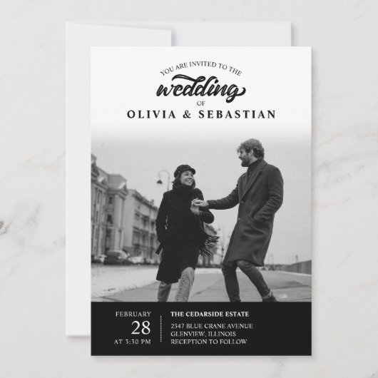 Black Elegant Typography Photo Wedding Einladung (Vorderseite)