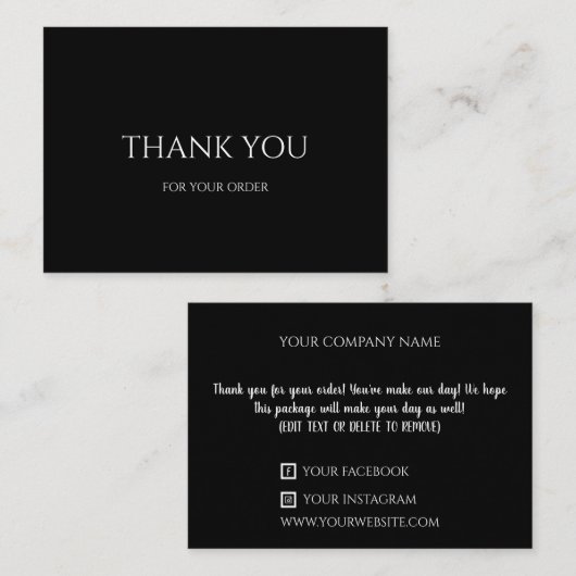 Black, Elegant, vielen Dank für Ihre Bestellung No Mitteilungskarte (Vorne/Hinten)