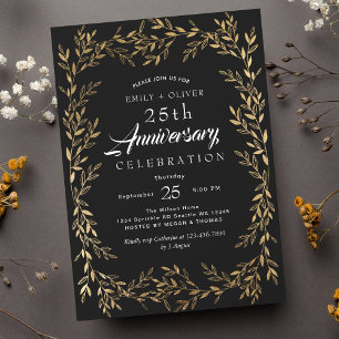 Black Elegant Vintag Gold Leaf Jubiläum Einladung