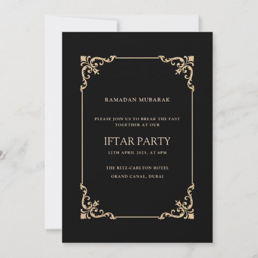 Black Elegant Vintage Frame Ramadan Iftar Party Einladung (Vorderseite)