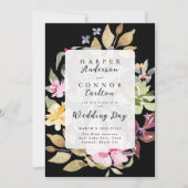 Black Elegant Watercolor Florals Wedding Einladung (Vorderseite)