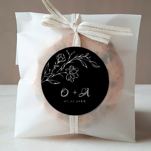 Black Elegant Wedding Monogram Umschlag Aufkleber
