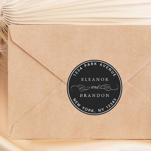 Black Elegant Wedding Rücksendeadresse Runder Aufkleber