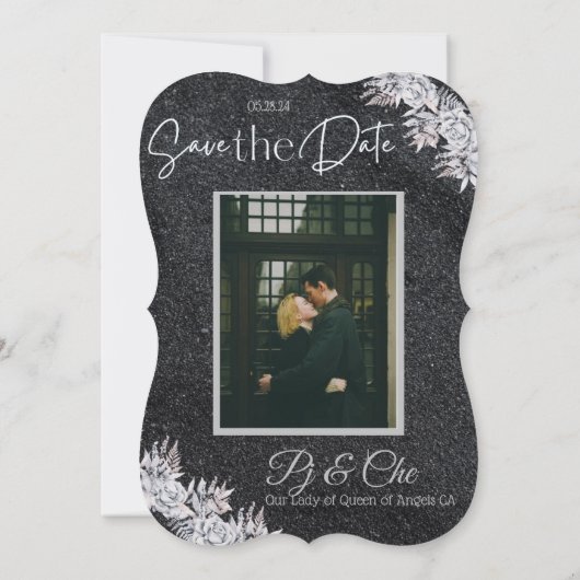 Black Elegant Wedding Save The Date (Rückseite)