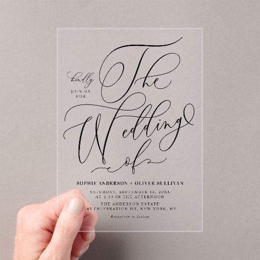 Black Elegant Whimsical Calligraphy Wedding Acryleinladungen (Insitu (Handheld))