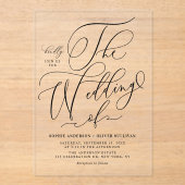 Black Elegant Whimsical Calligraphy Wedding Acryleinladungen (Vorderseite)