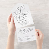 Black Elegant Whimsical Calligraphy Wedding All In One Einladung (Abreißen)