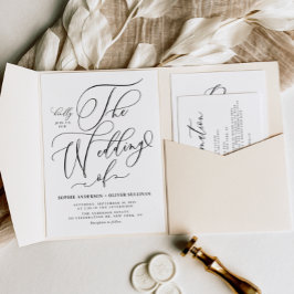 Black Elegant Whimsical Calligraphy Wedding Einladung