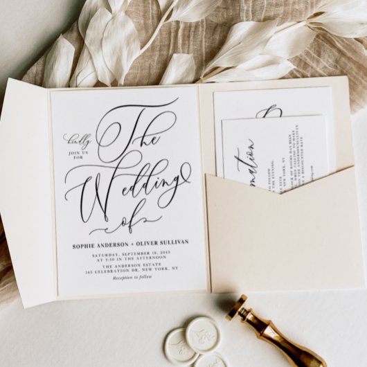 Black Elegant Whimsical Calligraphy Wedding Einladung