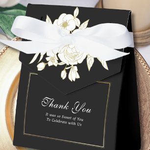 Black Elegant White Gold Floral Script Hochzeit Geschenkschachtel