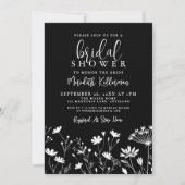 Black Elegant Wildflower Bridal Shower Einladung (Vorderseite)