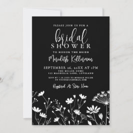 Black Elegant Wildflower Bridal Shower Einladung