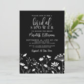 Black Elegant Wildflower Bridal Shower Einladung (Stehend Vorderseite)