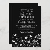 Black Elegant Wildflower Bridal Shower Einladung (Vorne/Hinten)