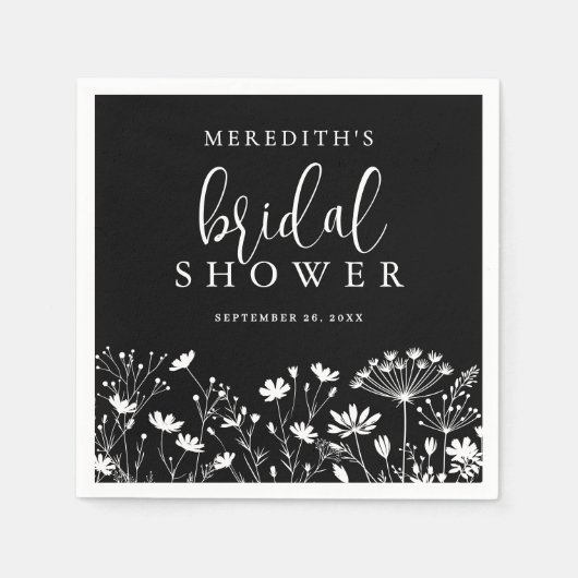Black Elegant Wildflower Bridal Shower Serviette (Vorderseite)
