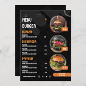 Black Elegante Burger Restaurant Einladung (Vorne/Hinten)