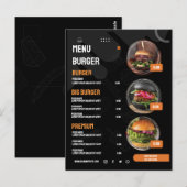Black Elegante Burger Restaurant Einladung Postkarte (Vorne/Hinten)