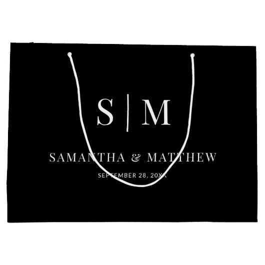 Black Elegante Couple Initials Wedding Sponsors Große Geschenktüte (Rückseite)
