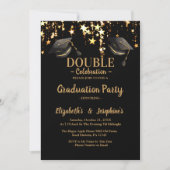 Black elegante Double Celebration Graduation Party Einladung (Vorderseite)