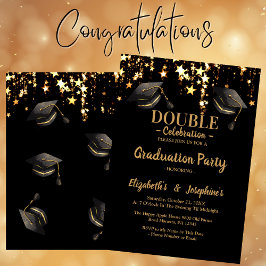 Black elegante Double Celebration Graduation Party Einladung