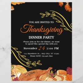 Black Elegante Erntedank Dinner Party Printable Flyer